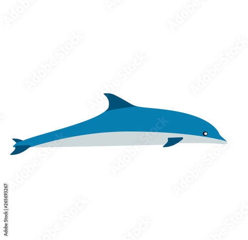 Dolphin blue mammal art graphic symbol vector icon. Animal sea aquarium show illustration side view.