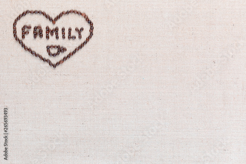 Family enclosed in heart shape on linea texture aligned top-left.