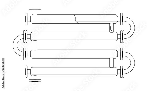 Line Cut Double Pipe Heat Exchanger. Apparatus for chemical processing. Pipe-in-pipe structure heat exchanger