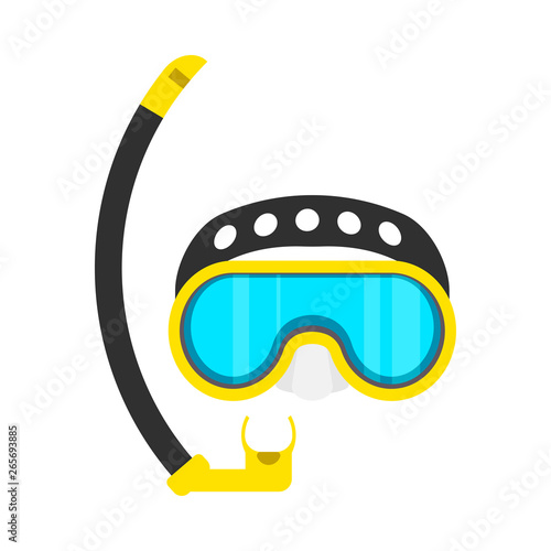 Diving mask yellow snorkeling leisure adventure symbol vector icon. Aquatic equipment water glasses goggles sport