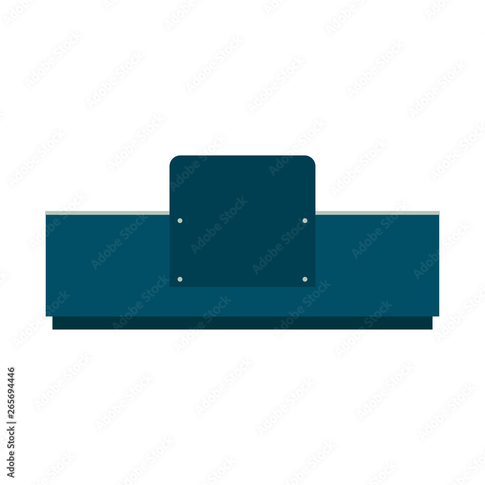 Reception desk front view vector icon. Hotel symbol office company lobby service furniture. Business interior equipment Reception desk front view vector icon. Hotel symbol office company lobby service furniture. Business interior equipment