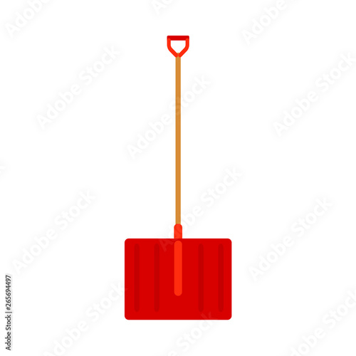Snow shovel red outdoor snowfall clean remove dig. Manuall handle vector icon sidewalk street road. Equipment spade