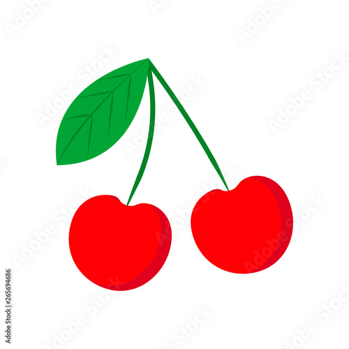 Cherry red natural blossom organic healthy vector icon. Isolated delicious plant fruit. Berry sweet ingredient food