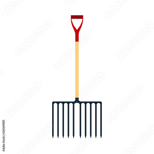 Pitchfork red vector illustration tool icon isolated object equipment. Gardening agriculture fork silhouette farming.