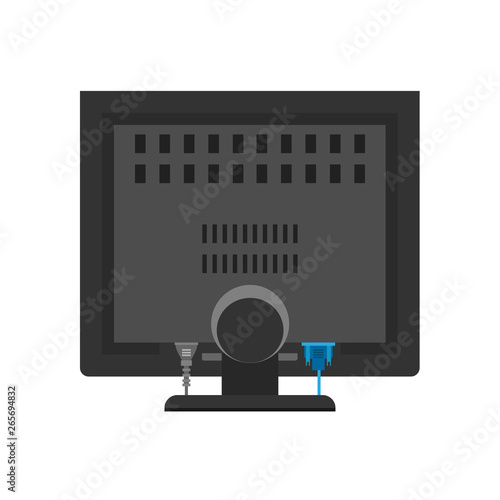 Monitor black computer illustration screen vector back view display. Technology electronic design device flat icon office