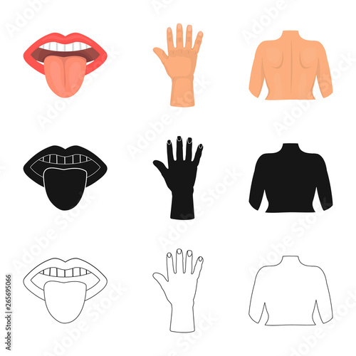 Vector illustration of body and part symbol. Set of body and anatomy stock symbol for web.