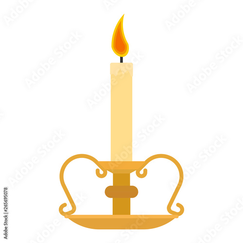 Сandlestick holder decoration traditional symbol religious flat brass candle vector icon. Elegant ancient  luxury light