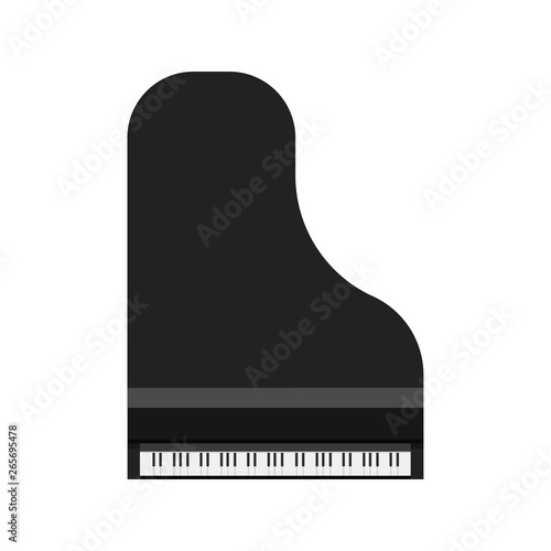 Grand piano black vector icon top view. Art symbol music keyboard symphonic furniture. Above classical equipment instrument