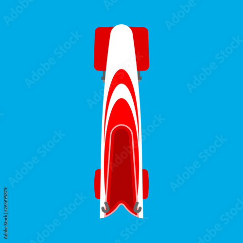Bobsled or bobsleigh red sled top view vector flat icon. Winter snow game sport skeleton race equipment competition