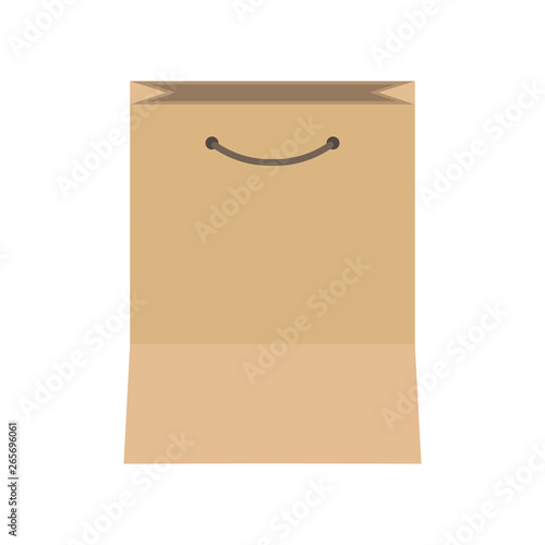 Paper bag packaging isolated business brown object vector icon. Commercial purchase kraft flat box consumerism