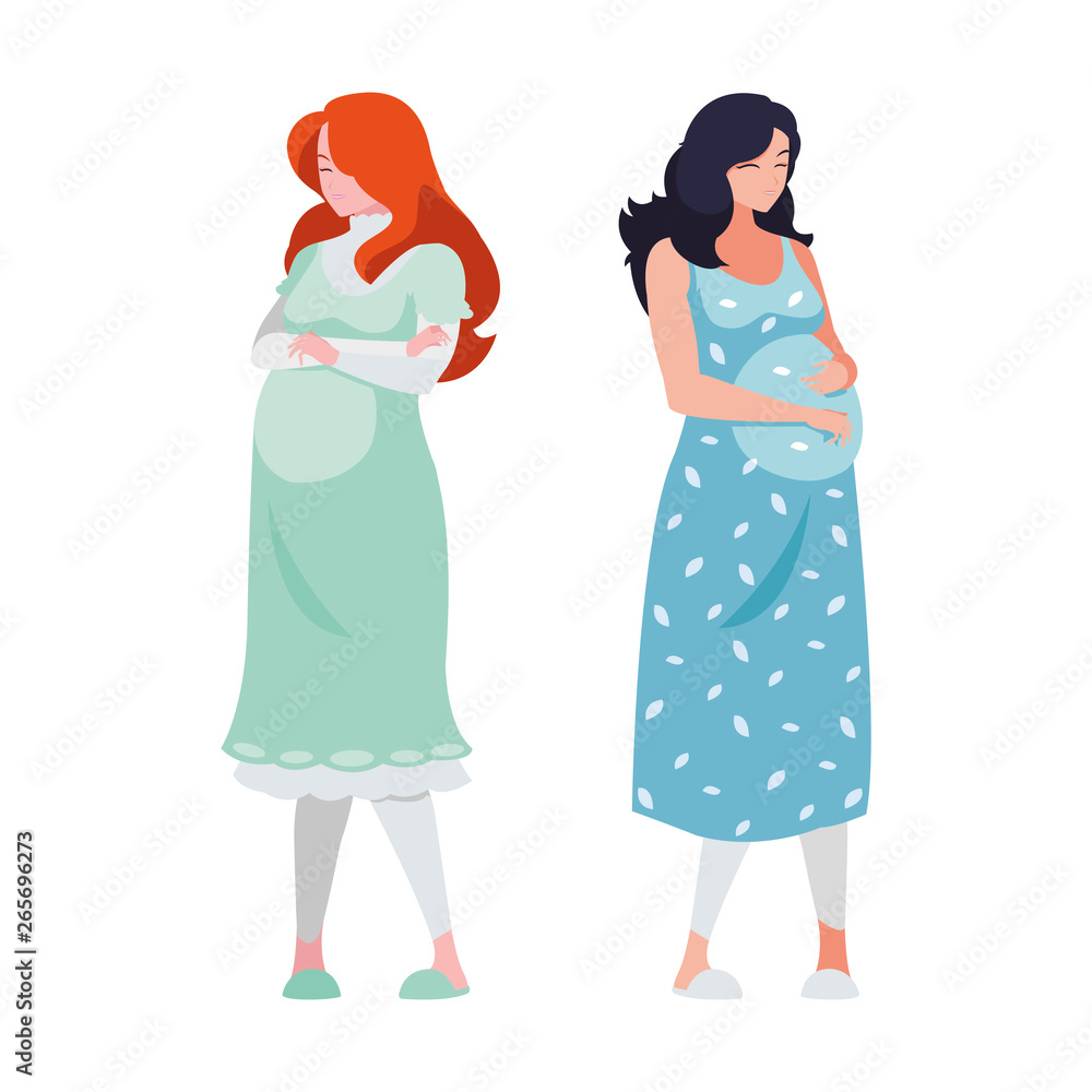 couple of beautiful pregnancy women characters