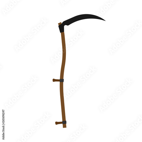 Scythe black gardening harvest tool flat icon vector. Field sharp work cutter