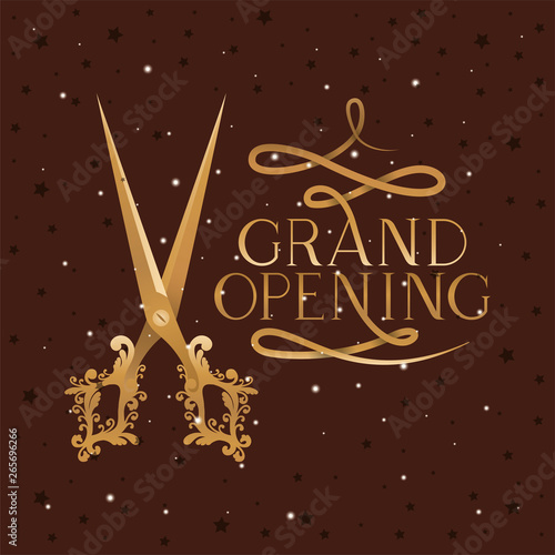 grand opening message with scissors cutting golden tape