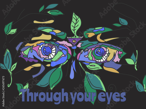 Abstract eyes with leaves around