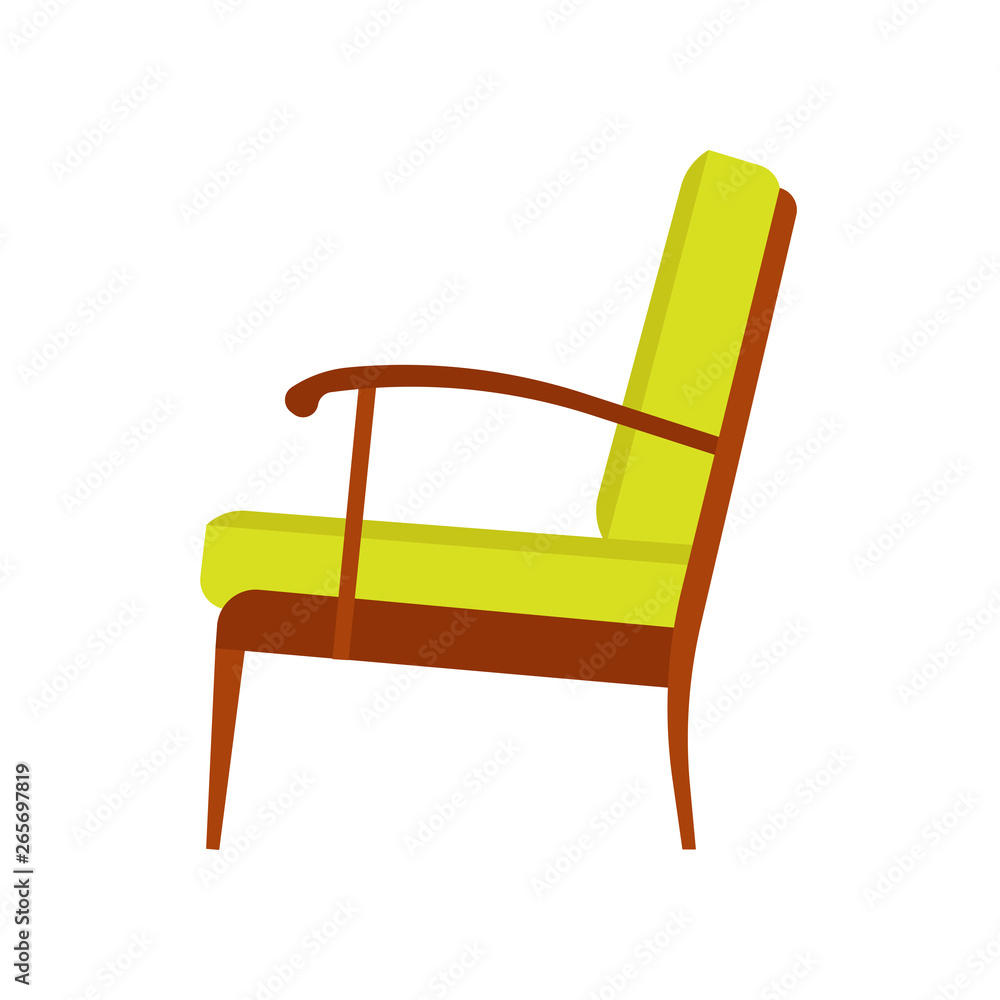 Armchair decoration comfort wooden business stylish vector icon. Relax elegant room interior side view trendy furniture Armchair decoration comfort wooden business stylish vector icon. Relax elegant room interior side view trendy furniture