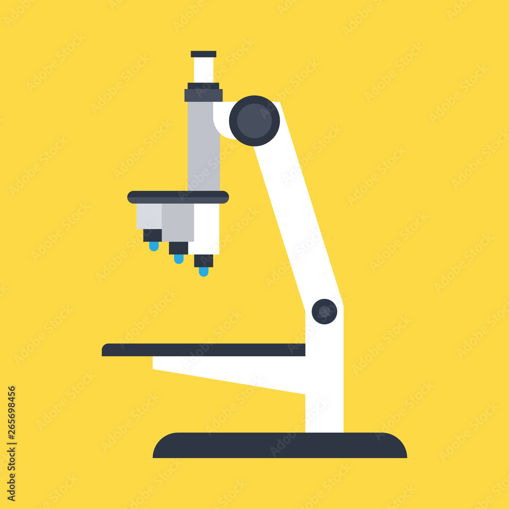 Laboratory microscope vector icon side view. Science isolated biology education equiment lens. Lab test experiment Laboratory microscope vector icon side view. Science isolated biology education equiment lens. Lab test experiment