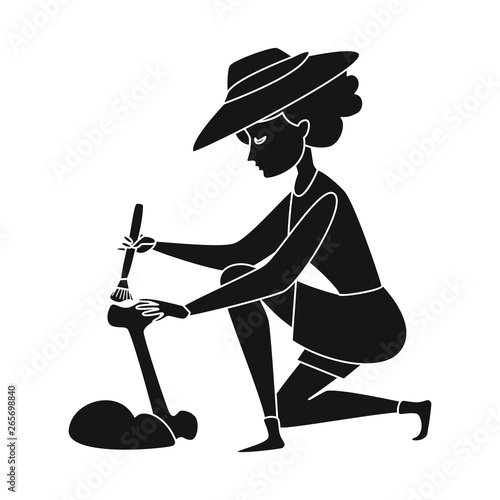 Isolated object of archaeologist  and girl logo. Set of archaeologist  and pit stock vector illustration.