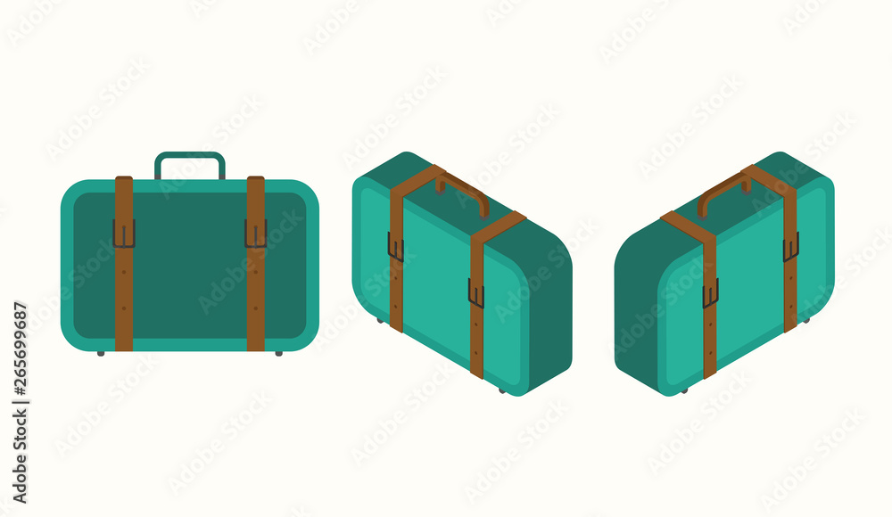 Obraz premium Travel vacations design picture, vector illustration of suitcase, case, bag, briefcase en realistic and isomatric style. Universal for web and mobile UI and application or web.