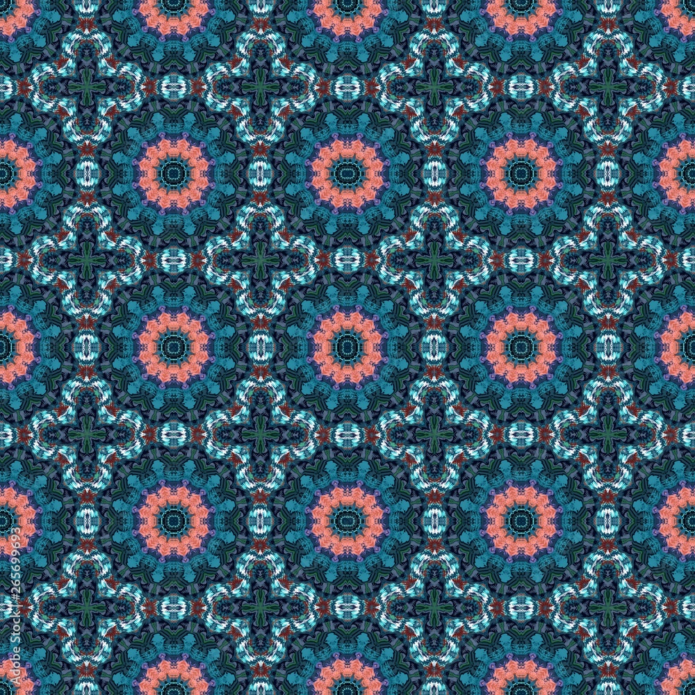 seamless wallpaper pattern with dark slate gray, dark salmon and medium turquoise colors. can be used for cards, posters, banner or texture fasion design