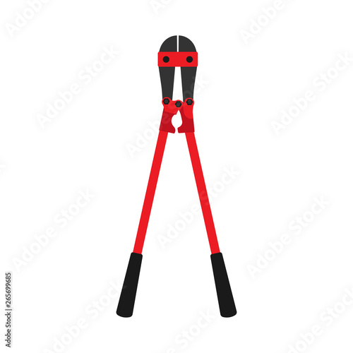 Bolt cutter red vector icon tool construction isolated equipment. Metal handle industry instrument. Flat big heavy element