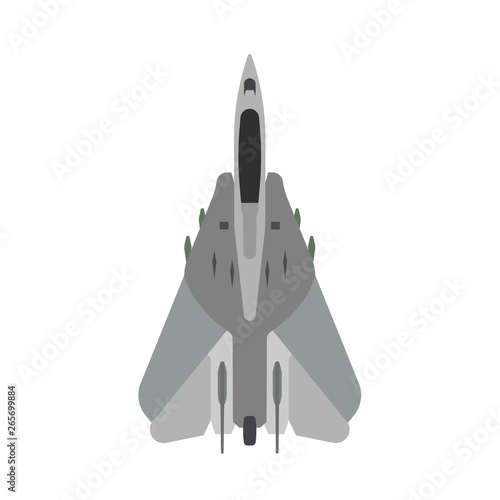Military aircraft vector icon top view. Aviation air fighter jet. War plane advanced. Interceptor speed game navy vehicle