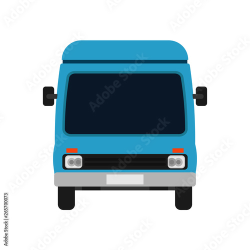 Van blue front view illustration car. Delivery transportation vector icon truck. Cartoon business travel transit