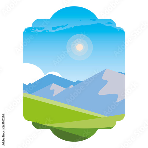 field camp and mountains landscape scene