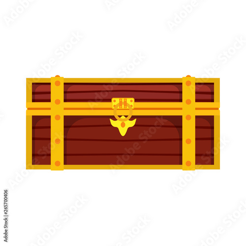 Chest box treasure illustration isolated vector icon. Gold wealth wooden lock brown pirate money. Trunk game cartoon fortune