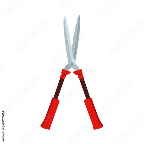 Garden shear blade vector flat icon equipment tool. Cut pruning trim tree handle secateur hedge. Red plant instrument sharp