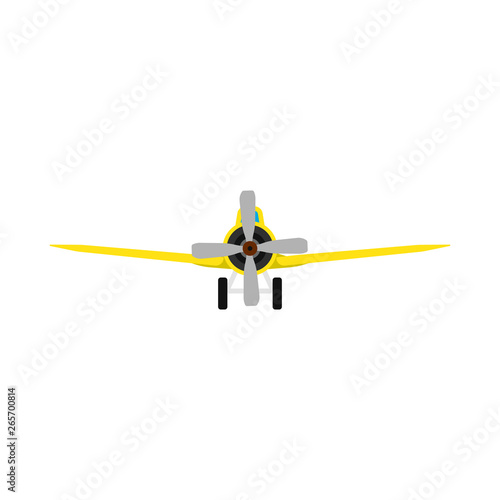 Plane front view vector aircraft transportation  illustration. Fly travel journey propeller vehicle. Engine departure