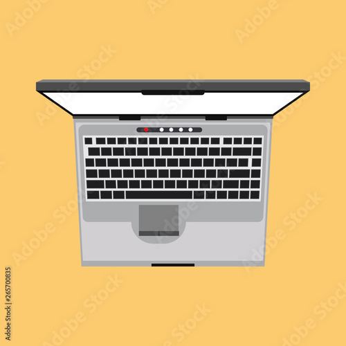 Laptop top view vector icon business screen blank. Above notebook flat display PC equipment. Office device personal portable