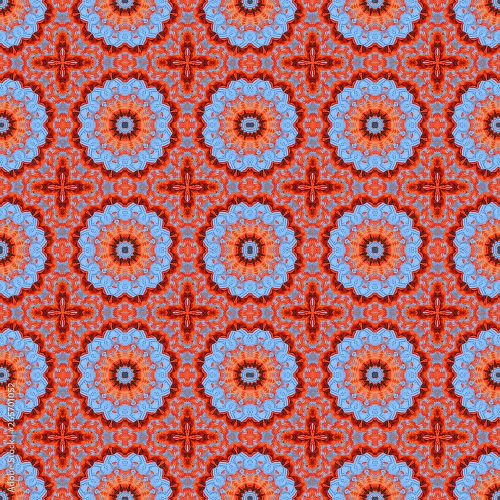seamless wallpaper pattern with coffee, orange red and sky blue colors. can be used for cards, posters, banner or texture fasion design