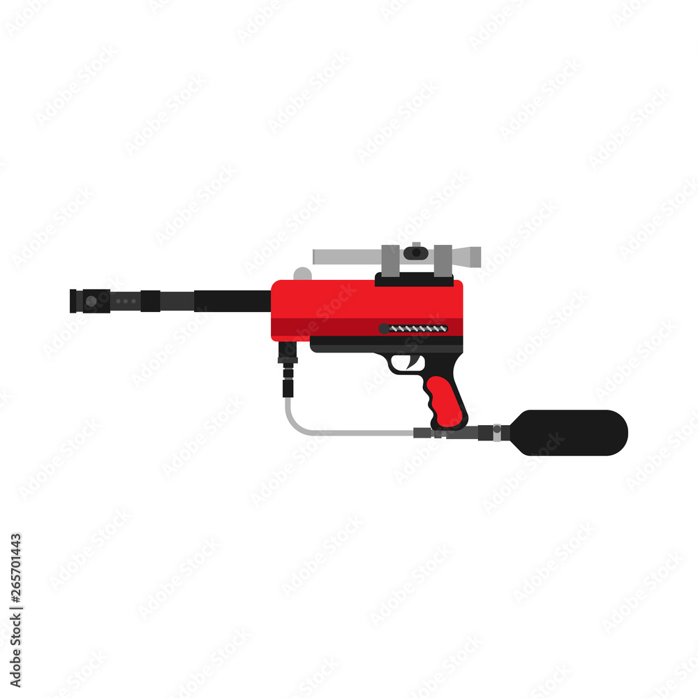 Paintball gun vector icon extreme sport equipment. Game battle fun weapon marker isolated. Leisure ammunition rifle Paintball gun vector icon extreme sport equipment. Game battle fun weapon marker isolated. Leisure ammunition rifle