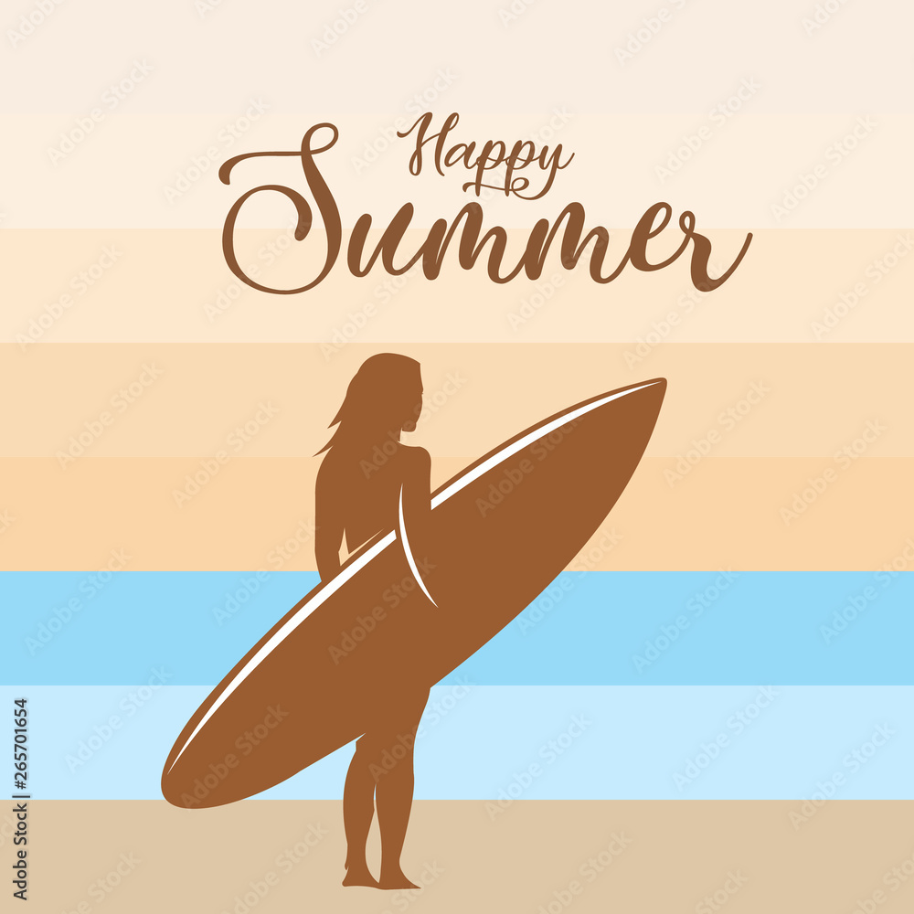happy summer with woman vintage background