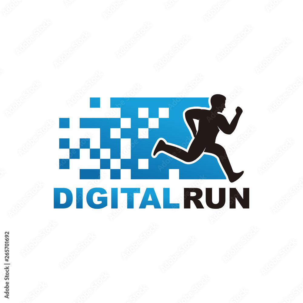 Digital Running Logo Template Design Vector, Emblem, Design Concept, Creative Symbol, Icon