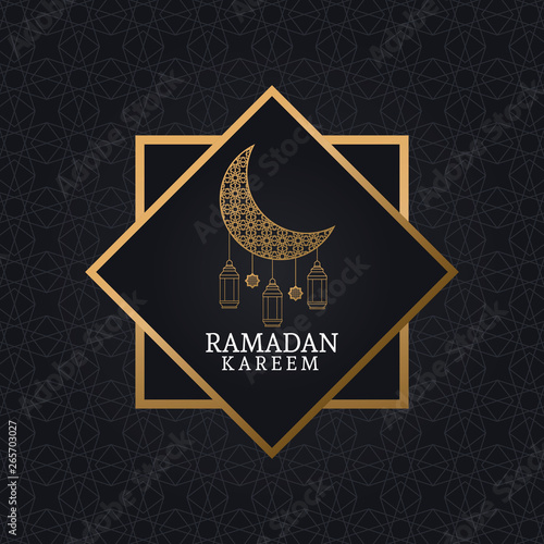 ramadan kareem with waning moon and islamic art