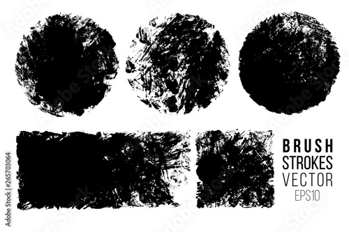 Vector set of hand drawn brush strokes and stains. One color monochrome artistic hand drawn backgrounds and graphic resources. Various shape ink spots.