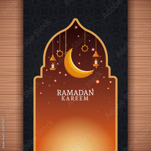 ramadan kareem with waning moon and islamic art