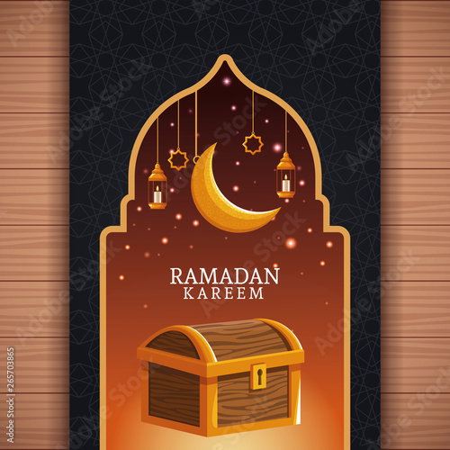 ramadan kareem with waning moon and islamic art