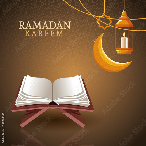 ramadan kareem with waning moon and islamic art