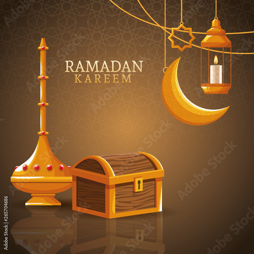 ramadan kareem with waning moon and islamic art