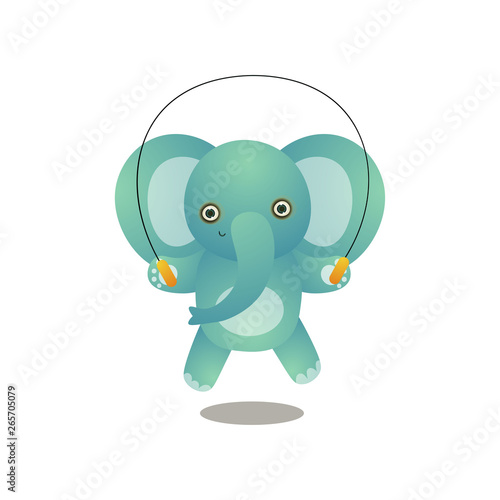 Cute elephant kid jumping with jump rope in school