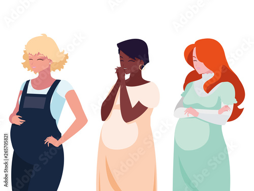 interracial group of pregnancy women characters