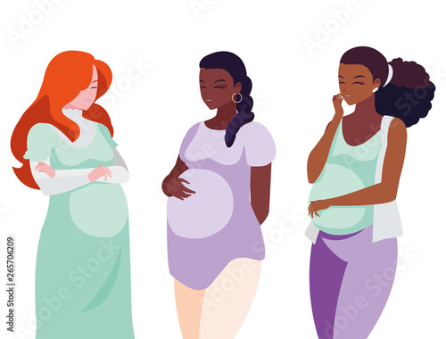 interracial group of pregnancy women characters