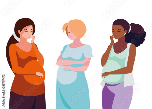 interracial group of pregnancy women characters