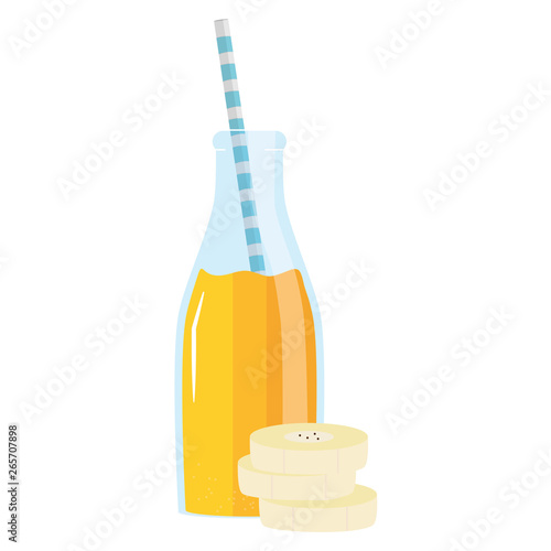 fresh banana slices juice fruit in botttle with straw