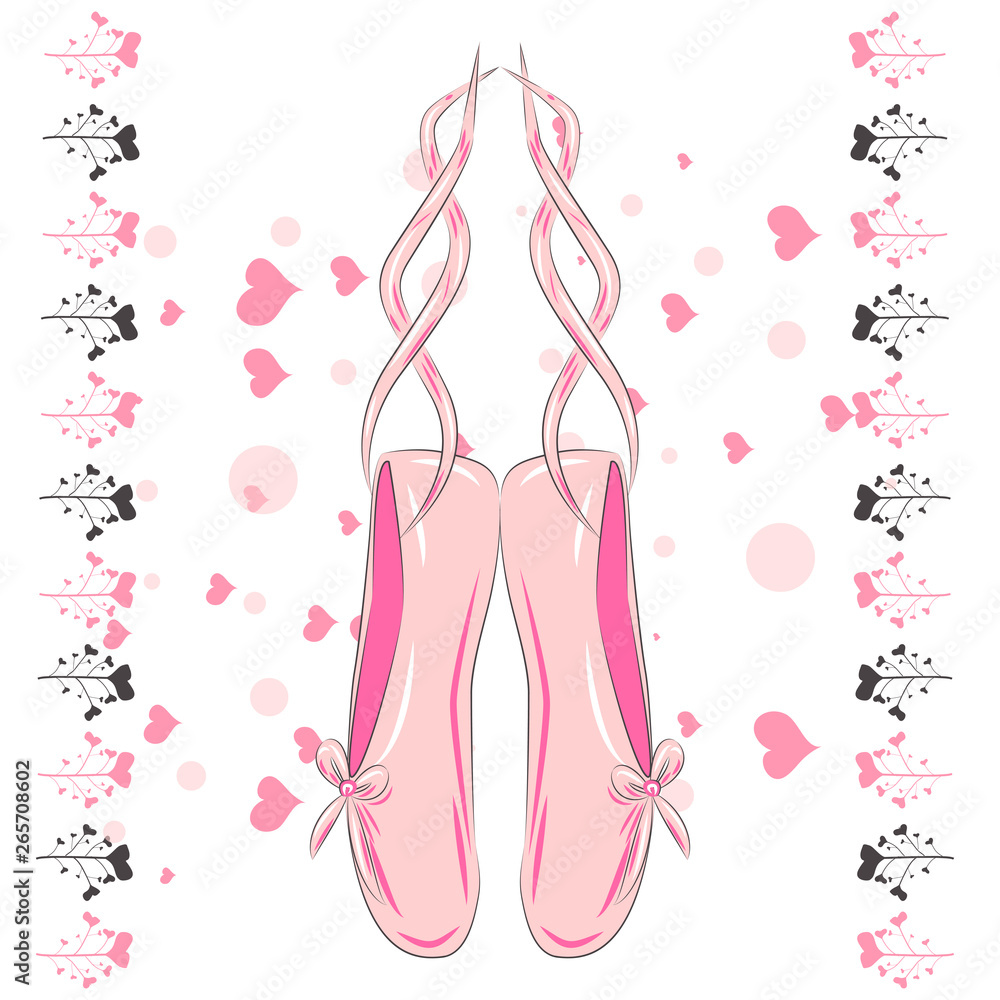 Sketch silhouette hand drawn pointes shoes, bow in pink colors. Sketch silhouette hand drawn pointes shoes, bow in pink colors.