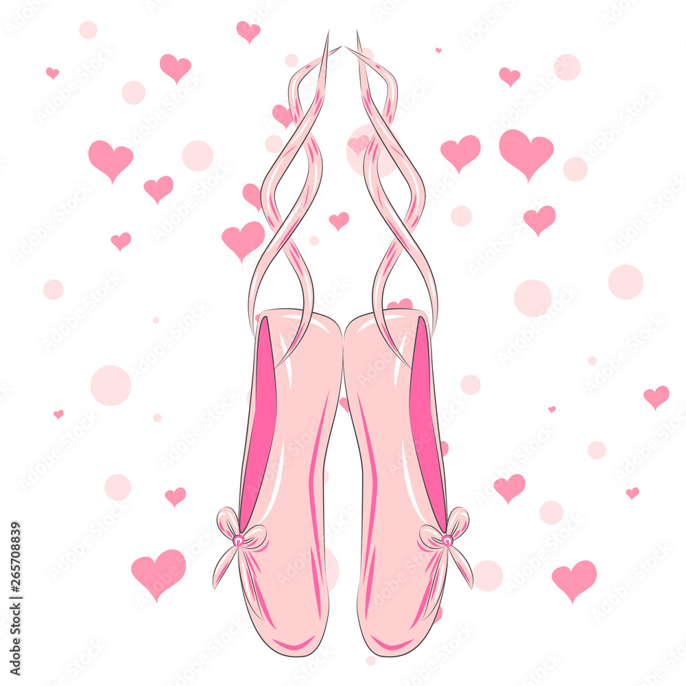 Hanging pink ballet shoes illustration made in outline style Hanging pink ballet shoes illustration made in outline style