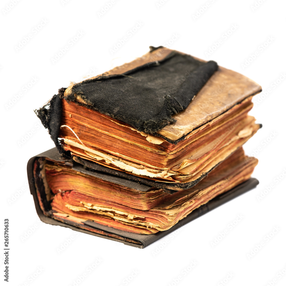 Two aged book books isolated on white background with clipping path, an angle Two aged book books isolated on white background with clipping path, an angle