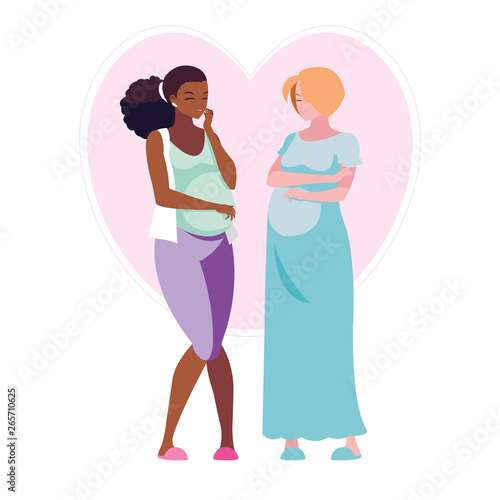 interracial couple of pregnancy women in heart